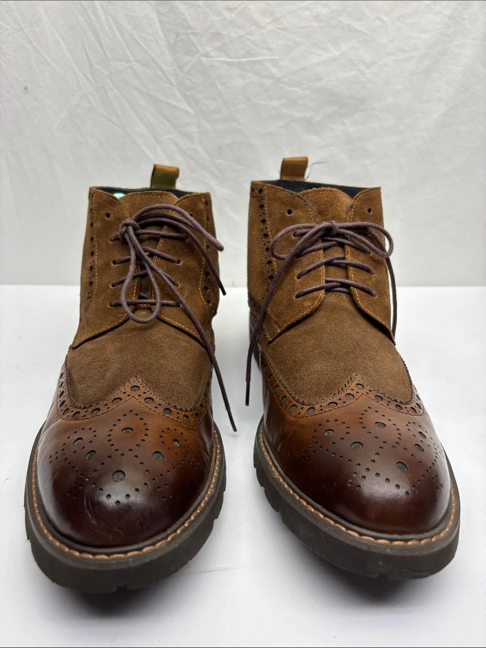 Vintage Foundry co Men's Brown Leather & Suede Chukka Wingtip Boots, SZ 10